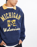 Vintage, 80s, NCAA, University, of, Michigan, Wolverines, Collared, Sweatshirt, The Real Deal, size large, colour Navy, newtown, sydney, australia, thrift store, opshop, preloved, secondhand, sustainable, retro, antique, 70s, 80s, 90s, 2000s, 00s, fashion, clothing, streetwear, trendy, garment, style, boutique, store, shop, archive, sale, cheap, best, top, Sweats and hoodies