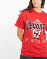 Vintage, 90s, NCAA, Wisconsin, Badgers, Tee, The Real Deal, size medium, colour Red, newtown, sydney, australia, thrift store, opshop, preloved, secondhand, sustainable, retro, antique, 70s, 80s, 90s, 2000s, 00s, fashion, clothing, streetwear, trendy, garment, style, boutique, store, shop, archive, sale, cheap, best, top, T-Shirts