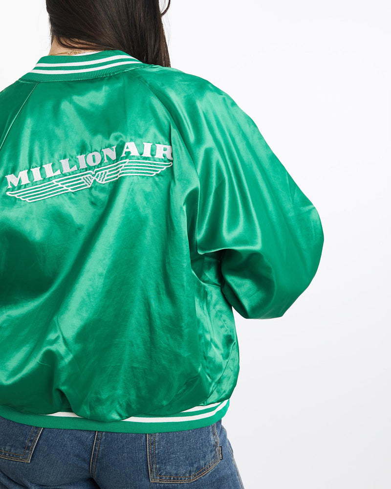 Vintage, 90s, Million, Air, Satin, Bomber, Jacket, The Real Deal, size medium, colour Green, newtown, sydney, australia, thrift store, opshop, preloved, secondhand, sustainable, retro, antique, 70s, 80s, 90s, 2000s, 00s, fashion, clothing, streetwear, trendy, garment, style, boutique, store, shop, archive, sale, cheap, best, top, Jackets