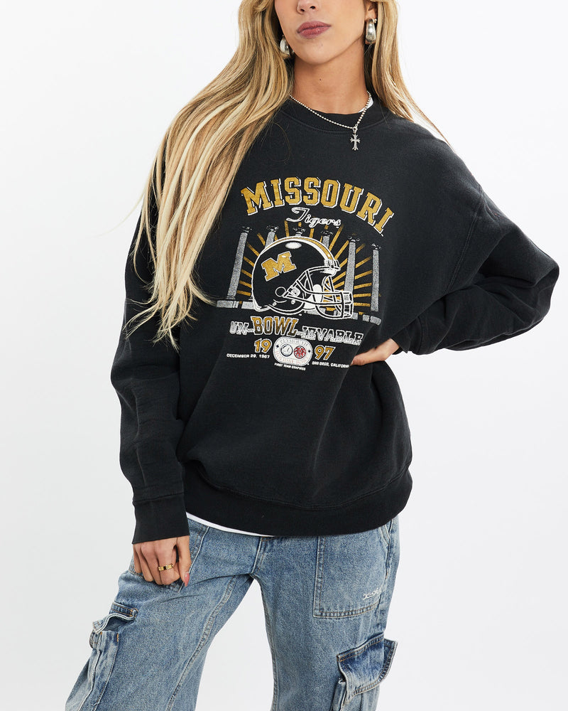 Vintage, 1997, NCAA, Missouri, Tigers, Sweatshirt, The Real Deal, size small, colour Black, newtown, sydney, australia, thrift store, opshop, preloved, secondhand, sustainable, retro, antique, 70s, 80s, 90s, 2000s, 00s, fashion, clothing, streetwear, trendy, garment, style, boutique, store, shop, archive, sale, cheap, best, top, Sweats and hoodies