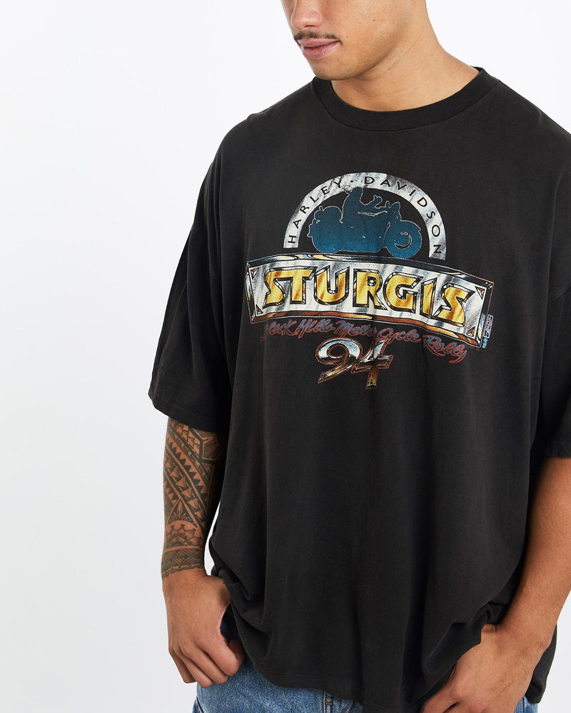 Vintage, 1994, Harley, Davidson, Sturgis, Motorcycle, Rally, Tee, The Real Deal, size extra large, colour Black, newtown, sydney, australia, thrift store, opshop, preloved, secondhand, sustainable, retro, antique, 70s, 80s, 90s, 2000s, 00s, fashion, clothing, streetwear, trendy, garment, style, boutique, store, shop, archive, sale, cheap, best, top, T-Shirts