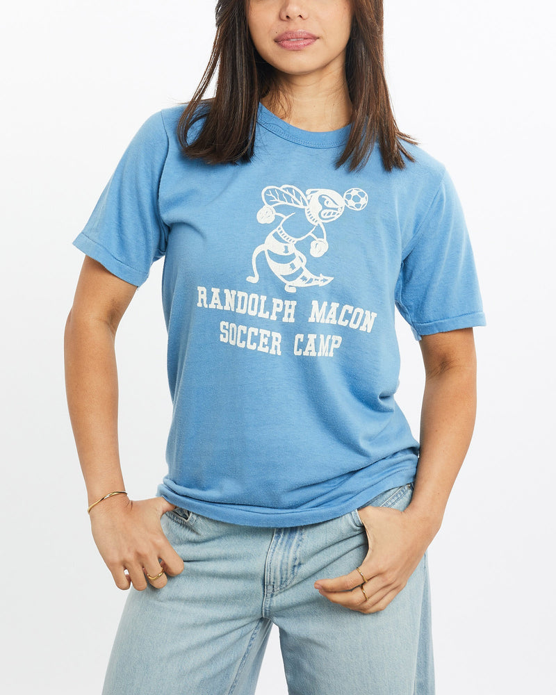 Vintage, 80s, Randolph, Macon, Soccer, Camp, Tee, The Real Deal, size double extra small, colour Blue, newtown, sydney, australia, thrift store, opshop, preloved, secondhand, sustainable, retro, antique, 70s, 80s, 90s, 2000s, 00s, fashion, clothing, streetwear, trendy, garment, style, boutique, store, shop, archive, sale, cheap, best, top, T-Shirts