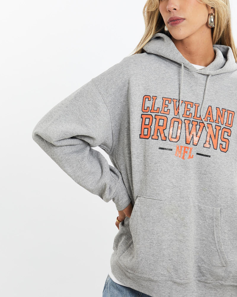Vintage, NFL, Cleveland, Browns, Hooded, Sweatshirt, The Real Deal, size small, colour Grey, newtown, sydney, australia, thrift store, opshop, preloved, secondhand, sustainable, retro, antique, 70s, 80s, 90s, 2000s, 00s, fashion, clothing, streetwear, trendy, garment, style, boutique, store, shop, archive, sale, cheap, best, top, Sweats and hoodies