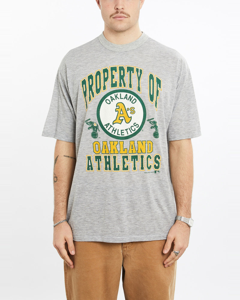 Vintage, 1990, MLB, Oakland, Athletics, Tee, The Real Deal, size extra large, colour Grey, newtown, sydney, australia, thrift store, opshop, preloved, secondhand, sustainable, retro, antique, 70s, 80s, 90s, 2000s, 00s, fashion, clothing, streetwear, trendy, garment, style, boutique, store, shop, archive, sale, cheap, best, top, T-Shirts