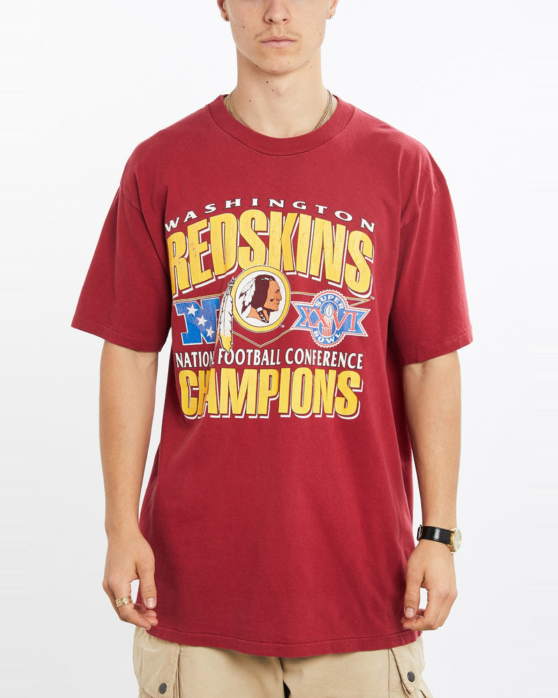 Vintage, 1991, NFL, Washington, Redskins, Super, Bowl, Tee, The Real Deal, size large, colour Burgundy, newtown, sydney, australia, thrift store, opshop, preloved, secondhand, sustainable, retro, antique, 70s, 80s, 90s, 2000s, 00s, fashion, clothing, streetwear, trendy, garment, style, boutique, store, shop, archive, sale, cheap, best, top, T-Shirts