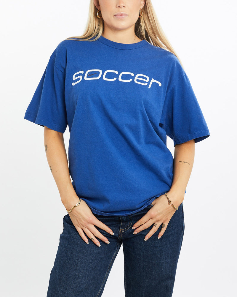 Vintage, Nike, Soccer, Tee, The Real Deal, size medium, colour Blue, newtown, sydney, australia, thrift store, opshop, preloved, secondhand, sustainable, retro, antique, 70s, 80s, 90s, 2000s, 00s, fashion, clothing, streetwear, trendy, garment, style, boutique, store, shop, archive, sale, cheap, best, top, T-Shirts