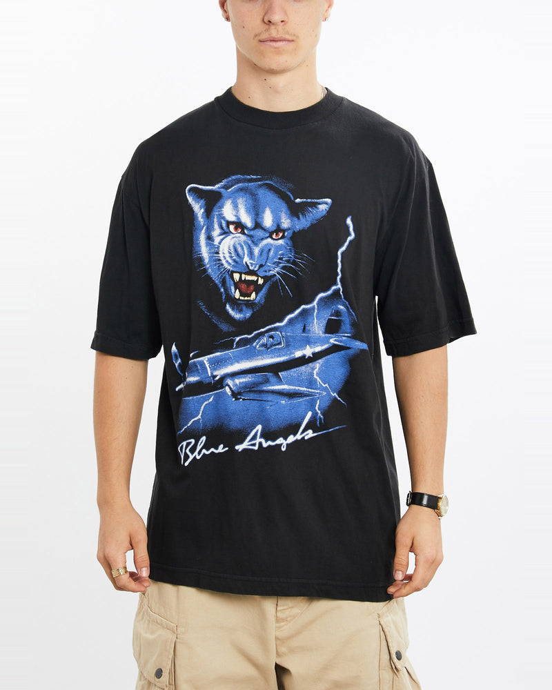 Vintage, 90s, U.S., Navy, Blue, Angels', Tee, The Real Deal, size large, colour Black, newtown, sydney, australia, thrift store, opshop, preloved, secondhand, sustainable, retro, antique, 70s, 80s, 90s, 2000s, 00s, fashion, clothing, streetwear, trendy, garment, style, boutique, store, shop, archive, sale, cheap, best, top, T-Shirts