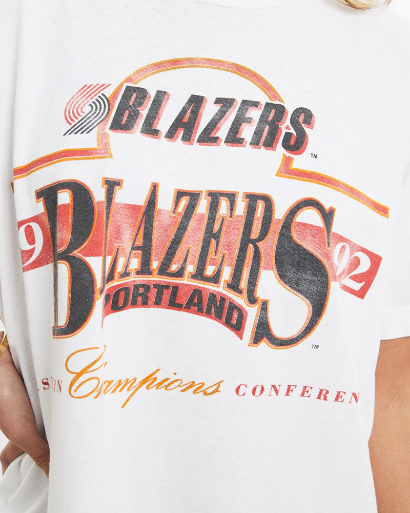 Vintage, 1992, NBA, Portland, Trail, Blazers, Tee, The Real Deal, size small, colour White, newtown, sydney, australia, thrift store, opshop, preloved, secondhand, sustainable, retro, antique, 70s, 80s, 90s, 2000s, 00s, fashion, clothing, streetwear, trendy, garment, style, boutique, store, shop, archive, sale, cheap, best, top, T-Shirts