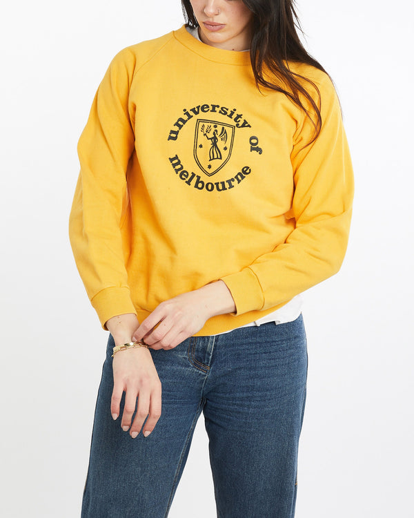 Vintage, 70s, University, Of, Melbourne, Sweatshirt, The Real Deal, size small, colour Yellow, newtown, sydney, australia, thrift store, opshop, preloved, secondhand, sustainable, retro, antique, 70s, 80s, 90s, 2000s, 00s, fashion, clothing, streetwear, trendy, garment, style, boutique, store, shop, archive, sale, cheap, best, top, Sweats and hoodies