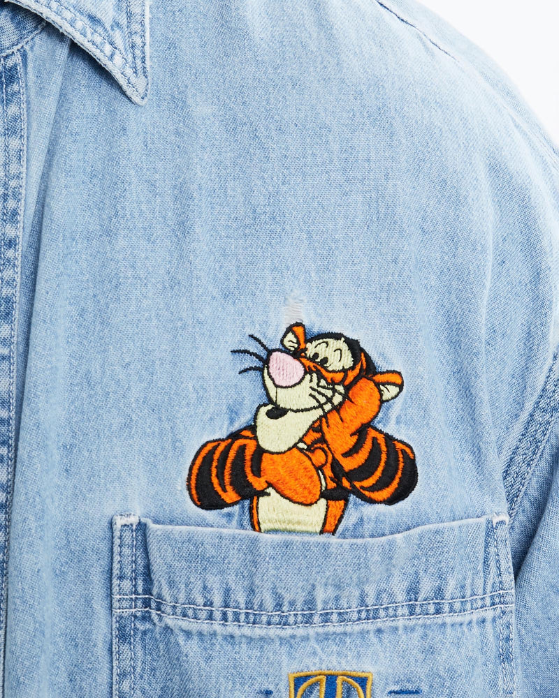 Vintage, 90s, Disney, Winnie, The, Pooh, Tigger', Denim, Button, Up, Shirt, The Real Deal, size extra large, colour Blue, newtown, sydney, australia, thrift store, opshop, preloved, secondhand, sustainable, retro, antique, 70s, 80s, 90s, 2000s, 00s, fashion, clothing, streetwear, trendy, garment, style, boutique, store, shop, archive, sale, cheap, best, top, Shirts