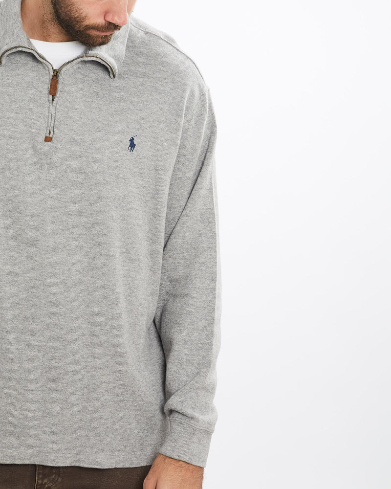 Vintage, Polo, Ralph, Lauren, Quarter, Zip, Sweater, The Real Deal, size extra large, colour Grey, newtown, sydney, australia, thrift store, opshop, preloved, secondhand, sustainable, retro, antique, 70s, 80s, 90s, 2000s, 00s, fashion, clothing, streetwear, trendy, garment, style, boutique, store, shop, archive, sale, cheap, best, top, Sweats and hoodies