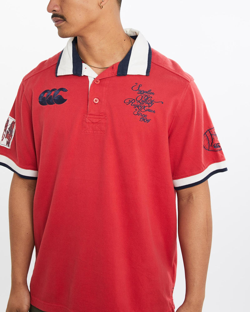 Vintage, Canterbury, Short, Sleeve, Rugby, Shirt, The Real Deal, size large, colour Red, newtown, sydney, australia, thrift store, opshop, preloved, secondhand, sustainable, retro, antique, 70s, 80s, 90s, 2000s, 00s, fashion, clothing, streetwear, trendy, garment, style, boutique, store, shop, archive, sale, cheap, best, top, Shirts