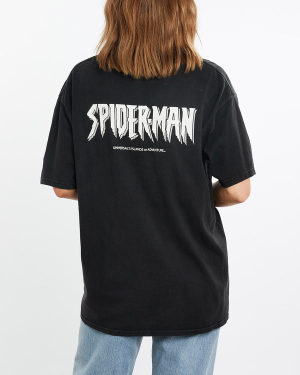 Vintage, 90s, Spider, Man, Universal, Studios, Tee, The Real Deal, size medium, colour Black, newtown, sydney, australia, thrift store, opshop, preloved, secondhand, sustainable, retro, antique, 70s, 80s, 90s, 2000s, 00s, fashion, clothing, streetwear, trendy, garment, style, boutique, store, shop, archive, sale, cheap, best, top, T-Shirts