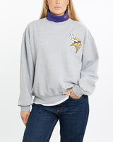 Vintage, 90s, NFL, Minnesota, Vikings, Turtleneck, Sweatshirt, The Real Deal, size medium, colour Grey, newtown, sydney, australia, thrift store, opshop, preloved, secondhand, sustainable, retro, antique, 70s, 80s, 90s, 2000s, 00s, fashion, clothing, streetwear, trendy, garment, style, boutique, store, shop, archive, sale, cheap, best, top, Sweats and hoodies
