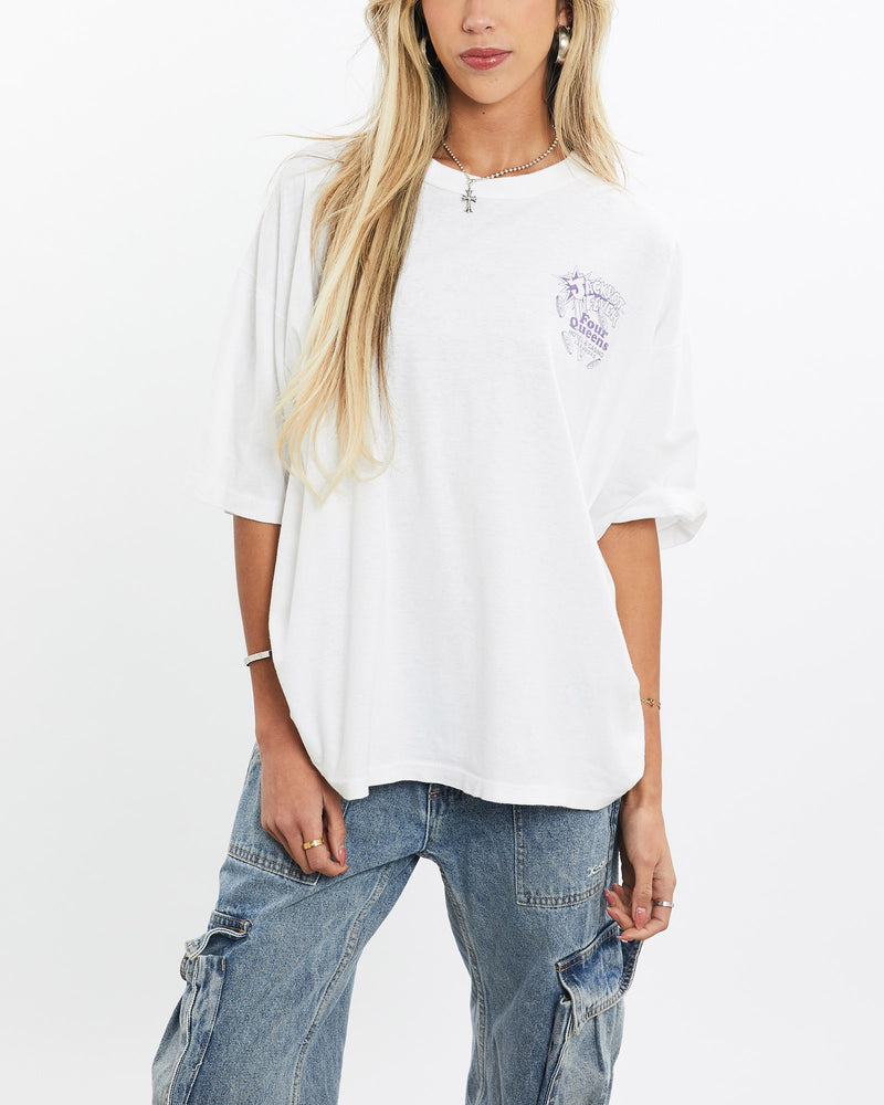 Vintage, 90s, Four, Queens, Casino, Las, Vegas', Tee, The Real Deal, size medium, colour White, newtown, sydney, australia, thrift store, opshop, preloved, secondhand, sustainable, retro, antique, 70s, 80s, 90s, 2000s, 00s, fashion, clothing, streetwear, trendy, garment, style, boutique, store, shop, archive, sale, cheap, best, top, T-Shirts