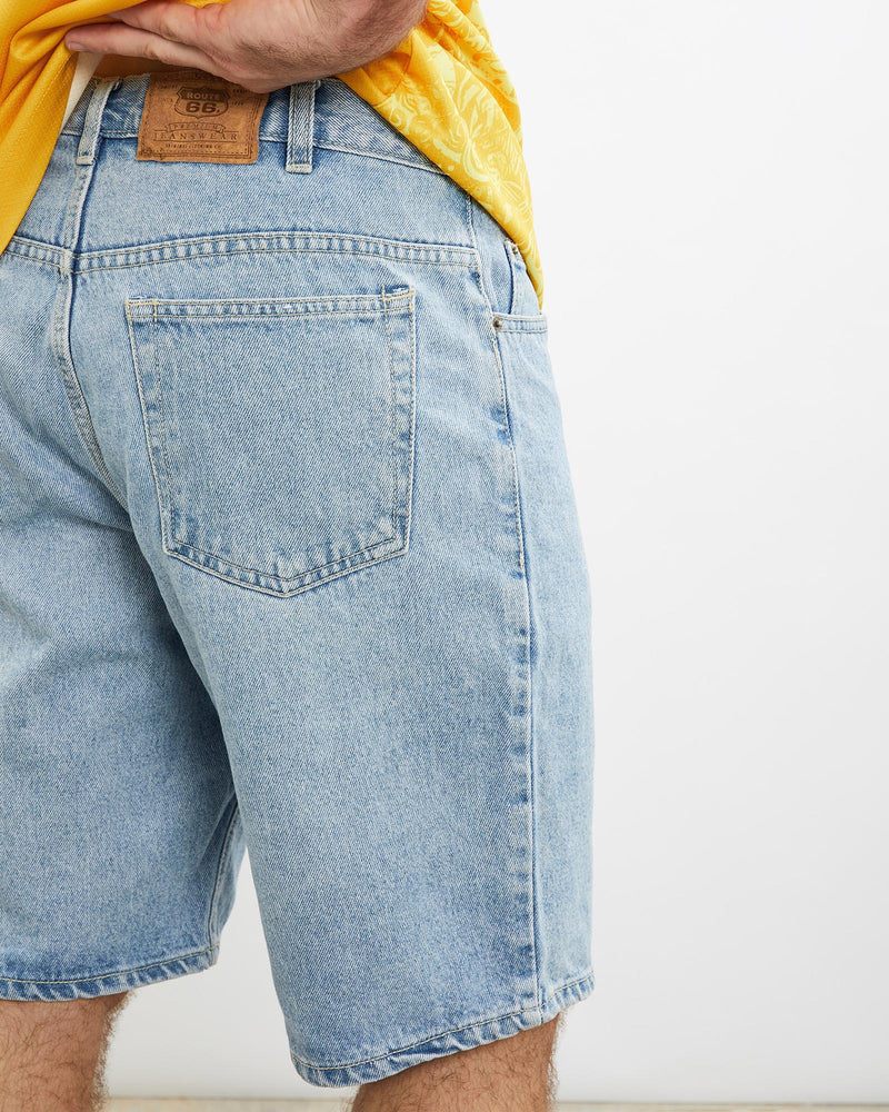Vintage, Route, 66, Denim, Shorts, The Real Deal, size 33", colour Blue, newtown, sydney, australia, thrift store, opshop, preloved, secondhand, sustainable, retro, antique, 70s, 80s, 90s, 2000s, 00s, fashion, clothing, streetwear, trendy, garment, style, boutique, store, shop, archive, sale, cheap, best, top, Shorts