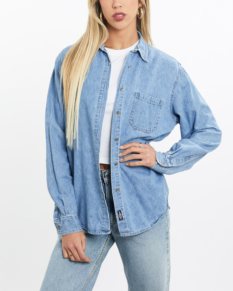 Vintage, Lee, Denim, Button, Up, Shirt, The Real Deal, size extra small, colour Blue, newtown, sydney, australia, thrift store, opshop, preloved, secondhand, sustainable, retro, antique, 70s, 80s, 90s, 2000s, 00s, fashion, clothing, streetwear, trendy, garment, style, boutique, store, shop, archive, sale, cheap, best, top, Shirts