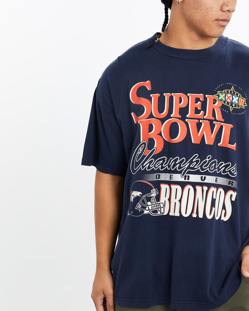 Vintage, 1998, NFL, Denver, Broncos, Super, Bowl, Tee, The Real Deal, size large, colour Navy, newtown, sydney, australia, thrift store, opshop, preloved, secondhand, sustainable, retro, antique, 70s, 80s, 90s, 2000s, 00s, fashion, clothing, streetwear, trendy, garment, style, boutique, store, shop, archive, sale, cheap, best, top, T-Shirts