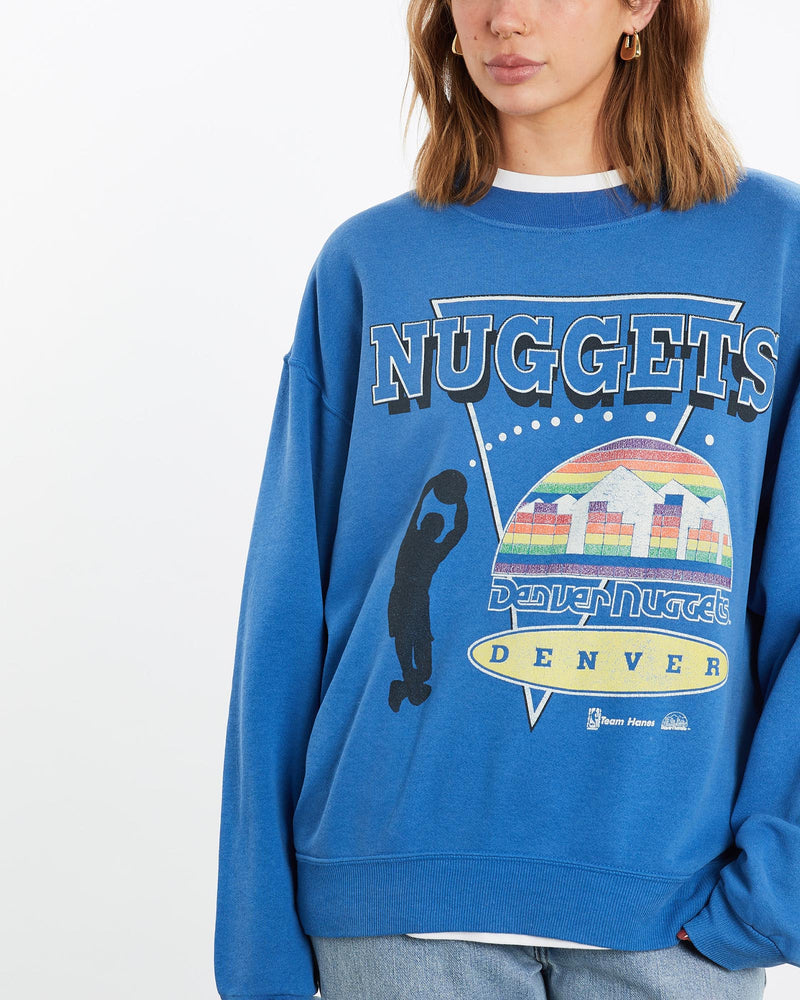 Vintage, 90s, NBA, Denver, Nuggets, Sweatshirt, The Real Deal, size medium, colour Blue, newtown, sydney, australia, thrift store, opshop, preloved, secondhand, sustainable, retro, antique, 70s, 80s, 90s, 2000s, 00s, fashion, clothing, streetwear, trendy, garment, style, boutique, store, shop, archive, sale, cheap, best, top, Sweats and hoodies