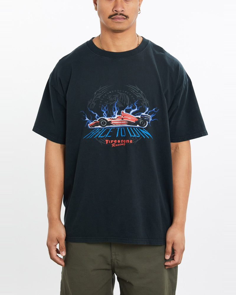 Vintage, Firestone, Racing, IndyCar, Tee, The Real Deal, size large, colour Black, newtown, sydney, australia, thrift store, opshop, preloved, secondhand, sustainable, retro, antique, 70s, 80s, 90s, 2000s, 00s, fashion, clothing, streetwear, trendy, garment, style, boutique, store, shop, archive, sale, cheap, best, top, T-Shirts