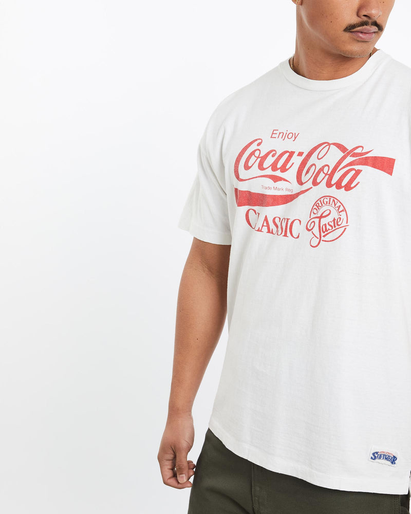 Vintage, 90s, Coca, Cola, Tee, The Real Deal, size medium, colour White, newtown, sydney, australia, thrift store, opshop, preloved, secondhand, sustainable, retro, antique, 70s, 80s, 90s, 2000s, 00s, fashion, clothing, streetwear, trendy, garment, style, boutique, store, shop, archive, sale, cheap, best, top, T-Shirts