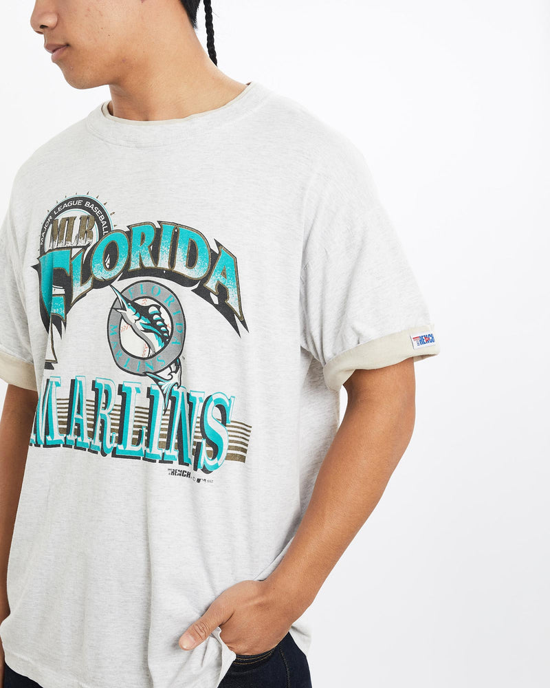 Vintage, 1992, MLB, Florida, Marlins, Tee, The Real Deal, size large, colour Grey, newtown, sydney, australia, thrift store, opshop, preloved, secondhand, sustainable, retro, antique, 70s, 80s, 90s, 2000s, 00s, fashion, clothing, streetwear, trendy, garment, style, boutique, store, shop, archive, sale, cheap, best, top, T-Shirts