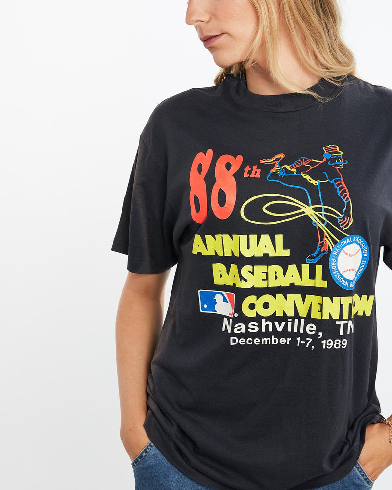 Vintage, 1989, MLB, Baseball, Convention, Tee, The Real Deal, size medium, colour Black, newtown, sydney, australia, thrift store, opshop, preloved, secondhand, sustainable, retro, antique, 70s, 80s, 90s, 2000s, 00s, fashion, clothing, streetwear, trendy, garment, style, boutique, store, shop, archive, sale, cheap, best, top, T-Shirts
