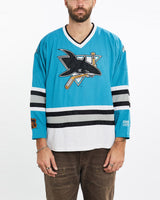 Vintage, 90s, NHL, San, Jose, Sharks, Jersey, The Real Deal, size large, colour Blue, newtown, sydney, australia, thrift store, opshop, preloved, secondhand, sustainable, retro, antique, 70s, 80s, 90s, 2000s, 00s, fashion, clothing, streetwear, trendy, garment, style, boutique, store, shop, archive, sale, cheap, best, top, T-Shirts