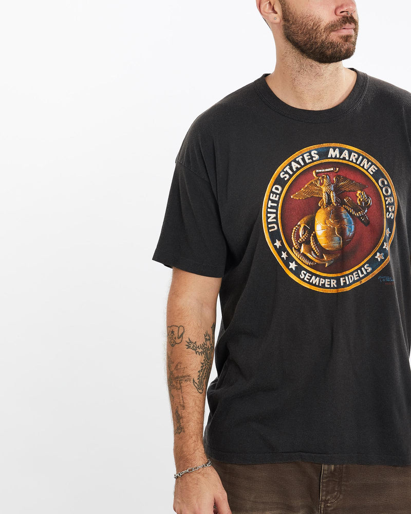 Vintage, 90s, United, States, Marine, Corps, Tee, The Real Deal, size large, colour Black, newtown, sydney, australia, thrift store, opshop, preloved, secondhand, sustainable, retro, antique, 70s, 80s, 90s, 2000s, 00s, fashion, clothing, streetwear, trendy, garment, style, boutique, store, shop, archive, sale, cheap, best, top, T-Shirts