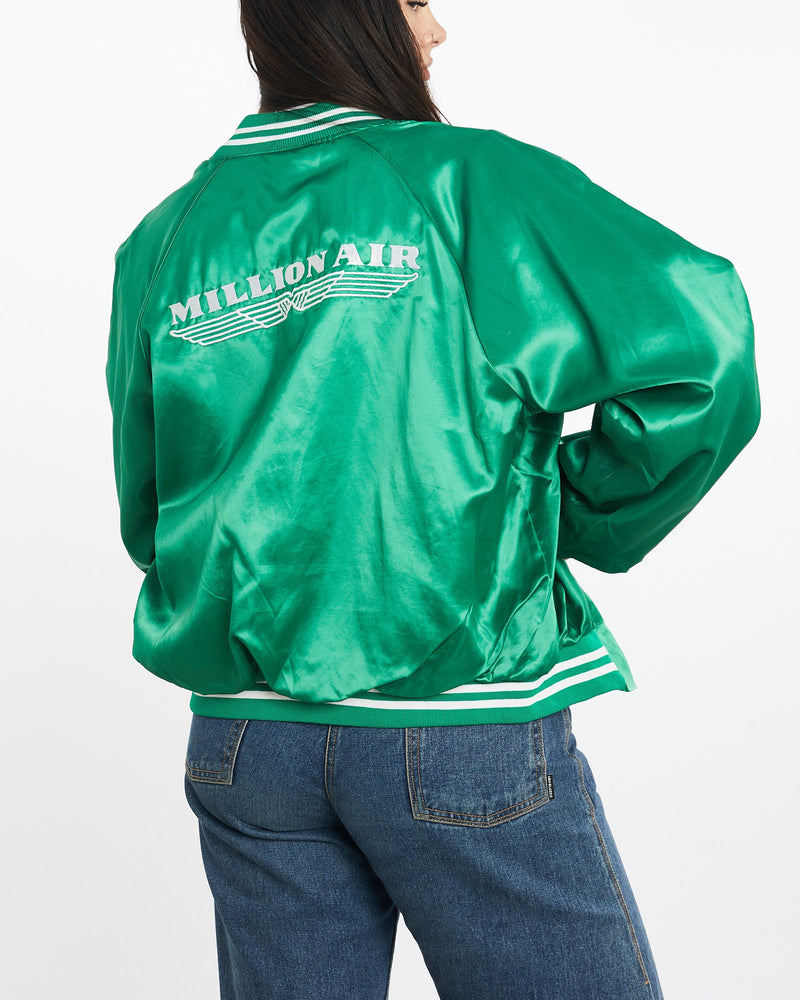 Vintage, 90s, Million, Air, Satin, Bomber, Jacket, The Real Deal, size medium, colour Green, newtown, sydney, australia, thrift store, opshop, preloved, secondhand, sustainable, retro, antique, 70s, 80s, 90s, 2000s, 00s, fashion, clothing, streetwear, trendy, garment, style, boutique, store, shop, archive, sale, cheap, best, top, Jackets