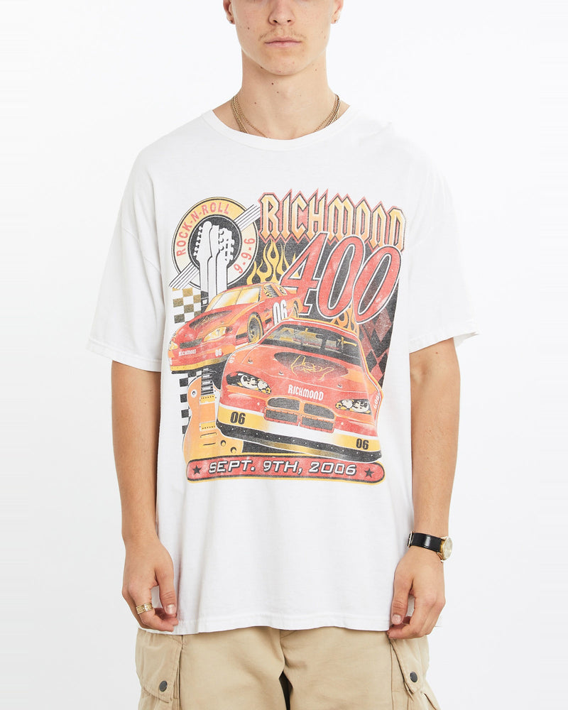 Vintage, Richmond, 400, Racing, Tee, The Real Deal, size extra large, colour White, newtown, sydney, australia, thrift store, opshop, preloved, secondhand, sustainable, retro, antique, 70s, 80s, 90s, 2000s, 00s, fashion, clothing, streetwear, trendy, garment, style, boutique, store, shop, archive, sale, cheap, best, top, T-Shirts