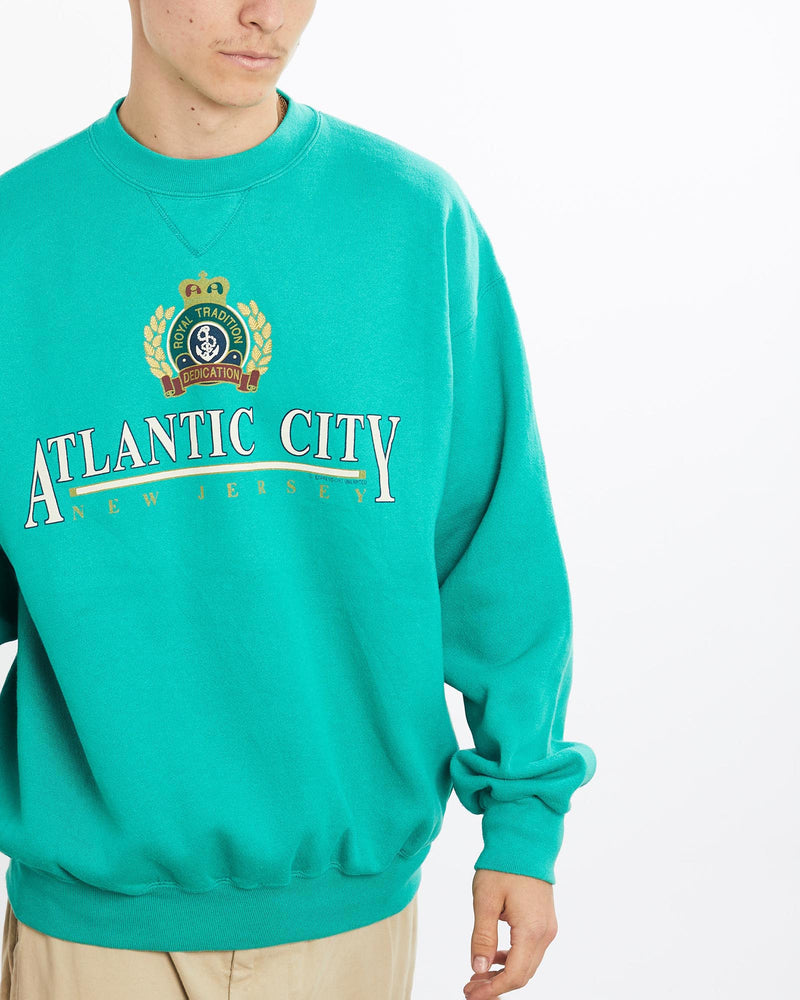 Vintage, 90s, Atlantic, City, New, Jersey, Sweatshirt, The Real Deal, size large, colour Green, newtown, sydney, australia, thrift store, opshop, preloved, secondhand, sustainable, retro, antique, 70s, 80s, 90s, 2000s, 00s, fashion, clothing, streetwear, trendy, garment, style, boutique, store, shop, archive, sale, cheap, best, top, Sweats and hoodies