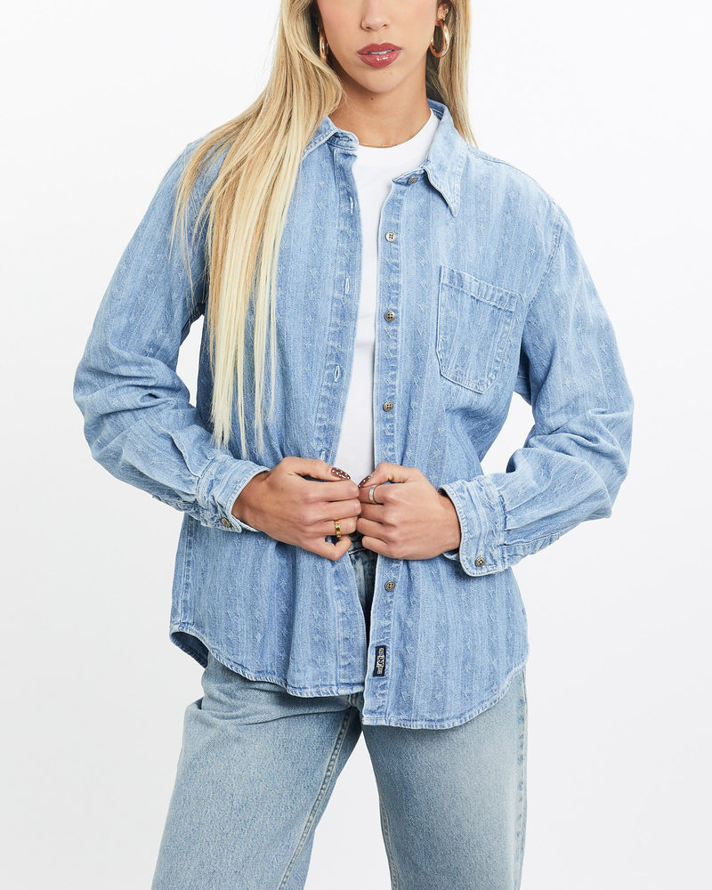 Vintage, 90s, Lee, Denim, Button, Up, Shirt, The Real Deal, size extra small, colour Blue, newtown, sydney, australia, thrift store, opshop, preloved, secondhand, sustainable, retro, antique, 70s, 80s, 90s, 2000s, 00s, fashion, clothing, streetwear, trendy, garment, style, boutique, store, shop, archive, sale, cheap, best, top, Shirts