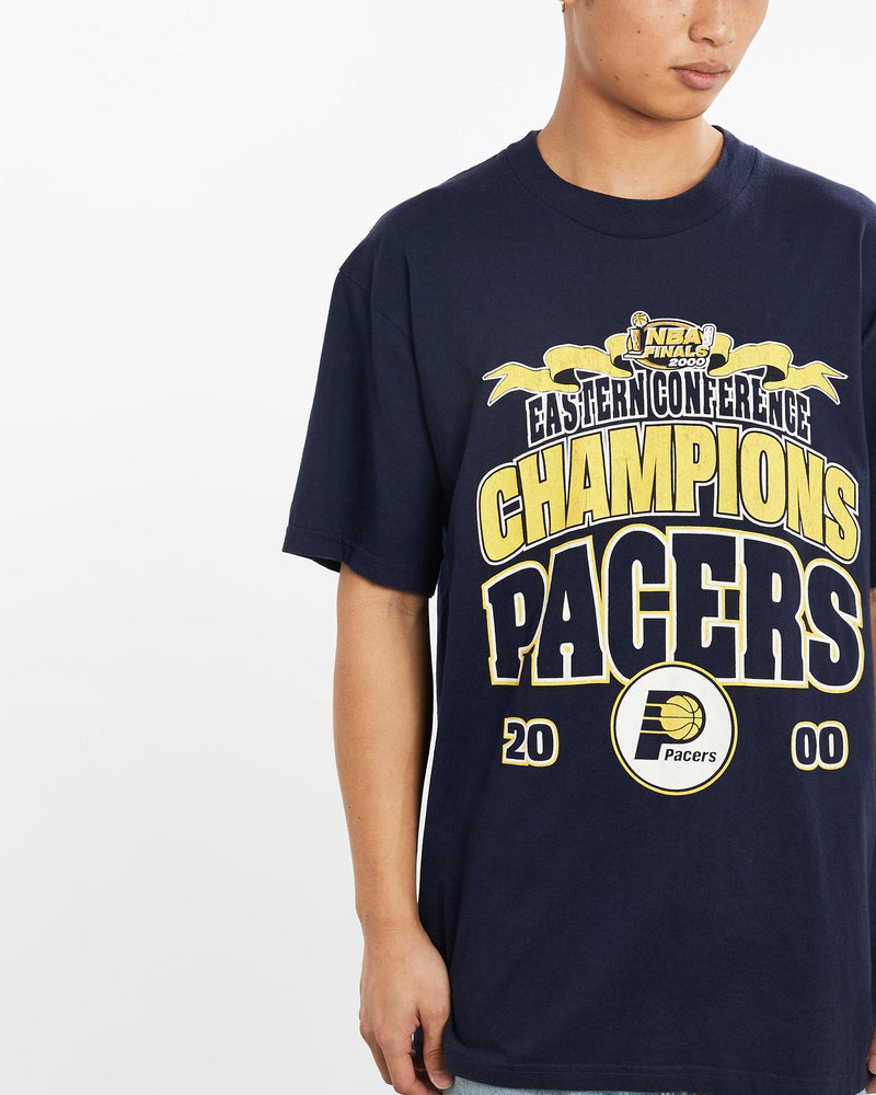 Vintage, NBA, Indiana, Pacers, Tee, The Real Deal, size large, colour Navy, newtown, sydney, australia, thrift store, opshop, preloved, secondhand, sustainable, retro, antique, 70s, 80s, 90s, 2000s, 00s, fashion, clothing, streetwear, trendy, garment, style, boutique, store, shop, archive, sale, cheap, best, top, T-Shirts