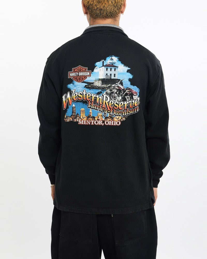 Vintage, Harley, Davidson, Quarter, Zip, Sweatshirt, The Real Deal, size extra large, colour Black, newtown, sydney, australia, thrift store, opshop, preloved, secondhand, sustainable, retro, antique, 70s, 80s, 90s, 2000s, 00s, fashion, clothing, streetwear, trendy, garment, style, boutique, store, shop, archive, sale, cheap, best, top, Sweats and hoodies