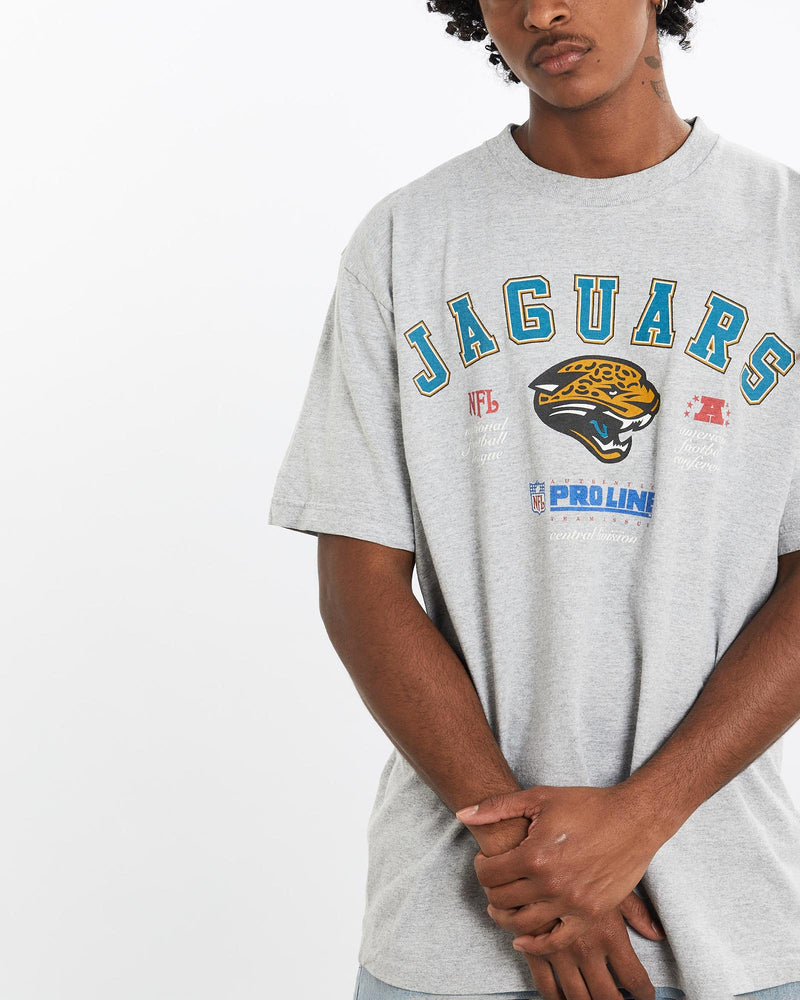 Vintage, 90s, NFL, Jacksonville, Jaguars, Tee, The Real Deal, size large, colour Grey, newtown, sydney, australia, thrift store, opshop, preloved, secondhand, sustainable, retro, antique, 70s, 80s, 90s, 2000s, 00s, fashion, clothing, streetwear, trendy, garment, style, boutique, store, shop, archive, sale, cheap, best, top, T-Shirts