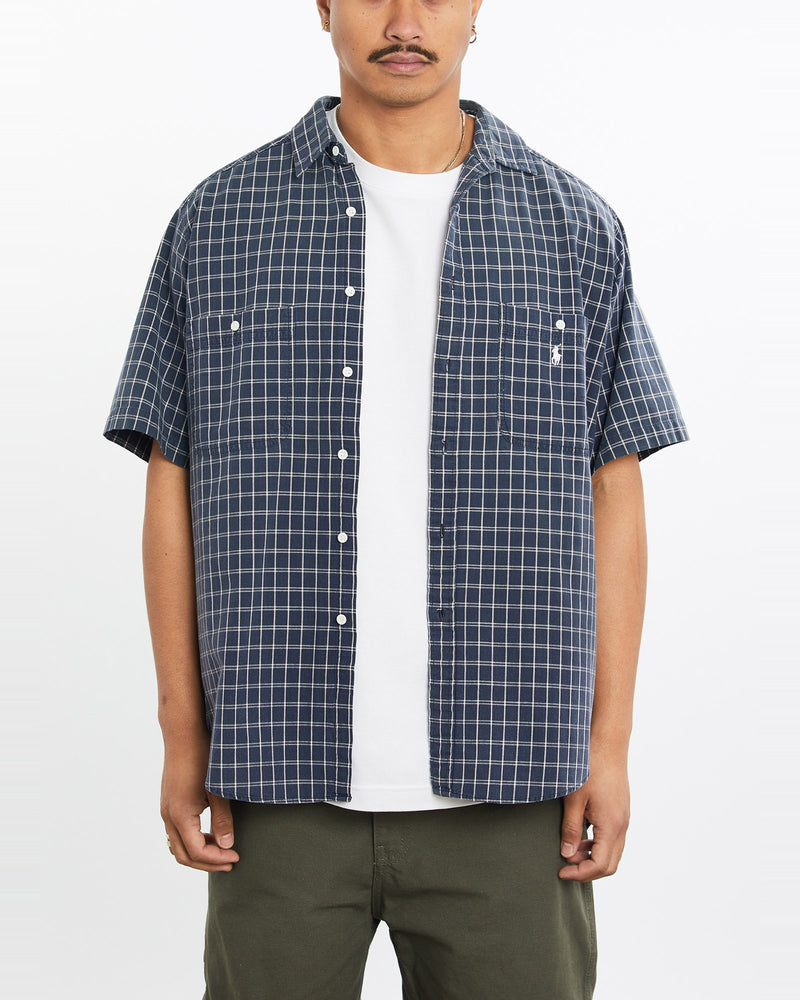 Vintage, 90s, Polo, Ralph, Lauren, Short, Sleeve, Button, Up, Shirt, The Real Deal, size large, colour Navy, newtown, sydney, australia, thrift store, opshop, preloved, secondhand, sustainable, retro, antique, 70s, 80s, 90s, 2000s, 00s, fashion, clothing, streetwear, trendy, garment, style, boutique, store, shop, archive, sale, cheap, best, top, Shirts