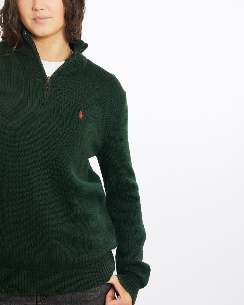 Vintage, 90s, Polo, Ralph, Lauren, Quarter, Zip, Knitted, Sweater, The Real Deal, size medium, colour Green, newtown, sydney, australia, thrift store, opshop, preloved, secondhand, sustainable, retro, antique, 70s, 80s, 90s, 2000s, 00s, fashion, clothing, streetwear, trendy, garment, style, boutique, store, shop, archive, sale, cheap, best, top, Sweats and hoodies