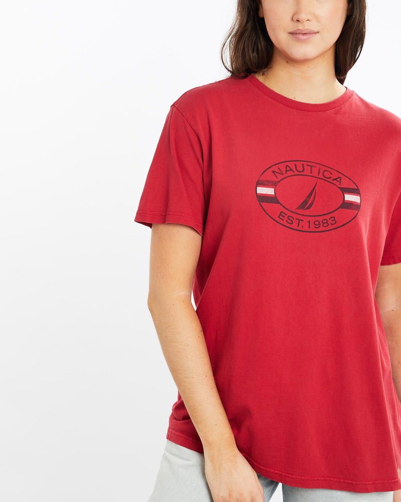 Vintage, Nautica, Tee, The Real Deal, size medium, colour Red, newtown, sydney, australia, thrift store, opshop, preloved, secondhand, sustainable, retro, antique, 70s, 80s, 90s, 2000s, 00s, fashion, clothing, streetwear, trendy, garment, style, boutique, store, shop, archive, sale, cheap, best, top, T-Shirts