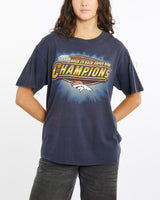 Vintage, 1999, NFL, Denver, Broncos, Super, Bowl, Tee, The Real Deal, size medium, colour Navy, newtown, sydney, australia, thrift store, opshop, preloved, secondhand, sustainable, retro, antique, 70s, 80s, 90s, 2000s, 00s, fashion, clothing, streetwear, trendy, garment, style, boutique, store, shop, archive, sale, cheap, best, top, T-Shirts