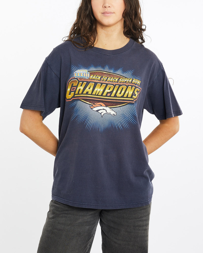 Vintage, 1999, NFL, Denver, Broncos, Super, Bowl, Tee, The Real Deal, size medium, colour Navy, newtown, sydney, australia, thrift store, opshop, preloved, secondhand, sustainable, retro, antique, 70s, 80s, 90s, 2000s, 00s, fashion, clothing, streetwear, trendy, garment, style, boutique, store, shop, archive, sale, cheap, best, top, T-Shirts