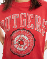 Vintage, 80s, NCAA, Rutgers, University, Tee, The Real Deal, size double extra small, colour Red, newtown, sydney, australia, thrift store, opshop, preloved, secondhand, sustainable, retro, antique, 70s, 80s, 90s, 2000s, 00s, fashion, clothing, streetwear, trendy, garment, style, boutique, store, shop, archive, sale, cheap, best, top, T-Shirts