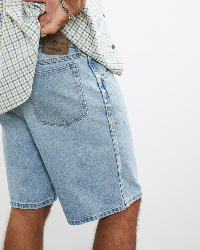 Vintage, Wrangler, Denim, Shorts, The Real Deal, size 35", colour Blue, newtown, sydney, australia, thrift store, opshop, preloved, secondhand, sustainable, retro, antique, 70s, 80s, 90s, 2000s, 00s, fashion, clothing, streetwear, trendy, garment, style, boutique, store, shop, archive, sale, cheap, best, top, Shorts