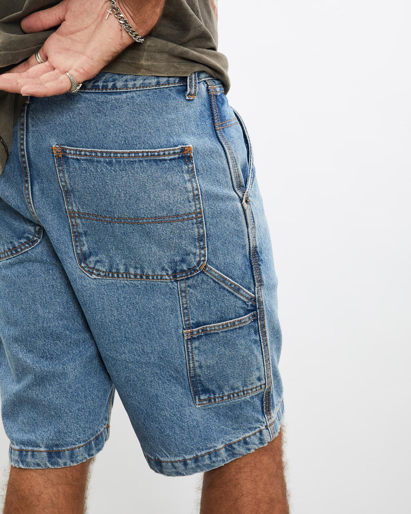 Vintage, Route, 66, Denim, Carpenter, Shorts, The Real Deal, size 35", colour Blue, newtown, sydney, australia, thrift store, opshop, preloved, secondhand, sustainable, retro, antique, 70s, 80s, 90s, 2000s, 00s, fashion, clothing, streetwear, trendy, garment, style, boutique, store, shop, archive, sale, cheap, best, top, Shorts
