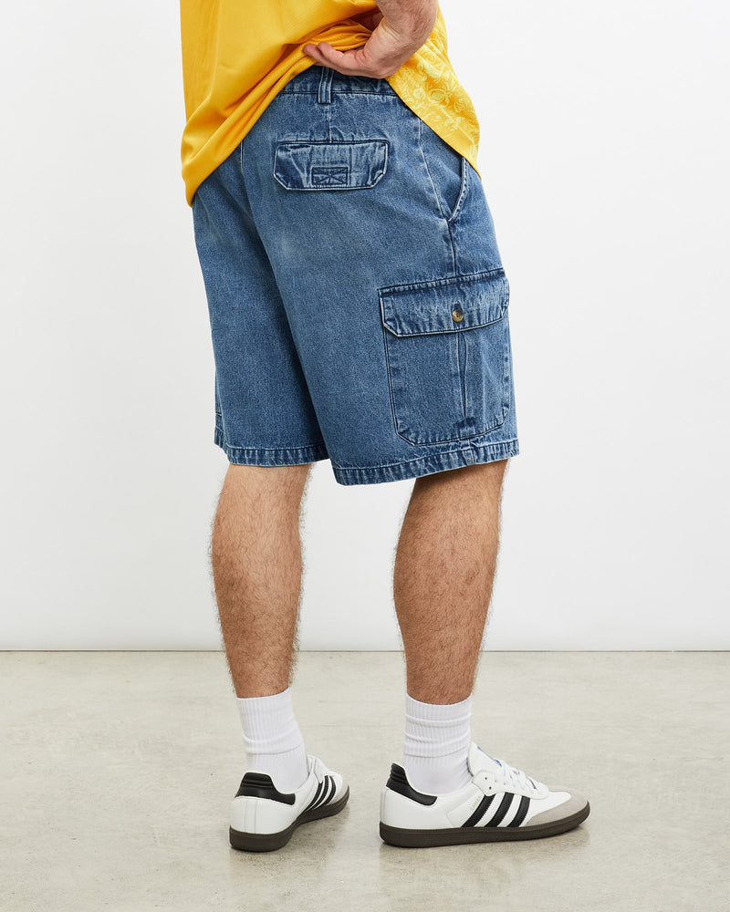 Vintage, Island, Republic, Denim, Cargo, Shorts, The Real Deal, size 33", colour Blue, newtown, sydney, australia, thrift store, opshop, preloved, secondhand, sustainable, retro, antique, 70s, 80s, 90s, 2000s, 00s, fashion, clothing, streetwear, trendy, garment, style, boutique, store, shop, archive, sale, cheap, best, top, Shorts