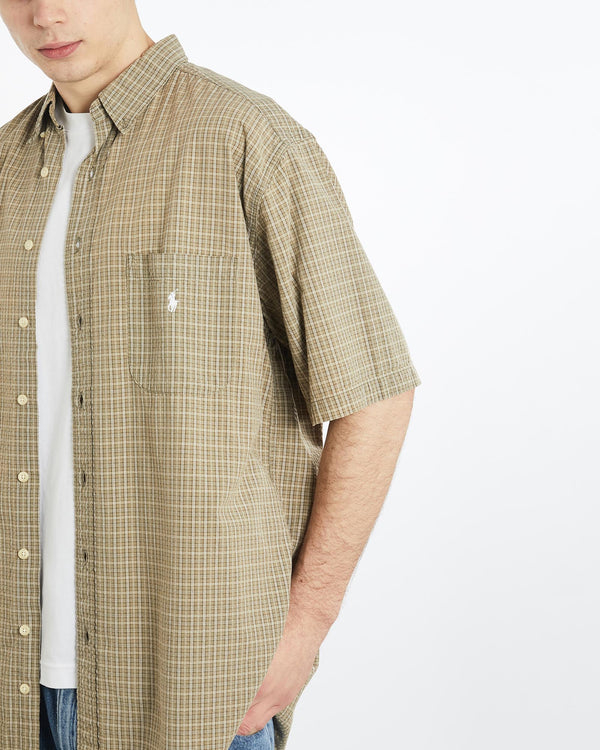 Vintage, 90s, Polo, Ralph, Lauren, Short, Sleeve, Button, Up, Shirt, The Real Deal, size extra large, colour Brown, newtown, sydney, australia, thrift store, opshop, preloved, secondhand, sustainable, retro, antique, 70s, 80s, 90s, 2000s, 00s, fashion, clothing, streetwear, trendy, garment, style, boutique, store, shop, archive, sale, cheap, best, top, Shirts