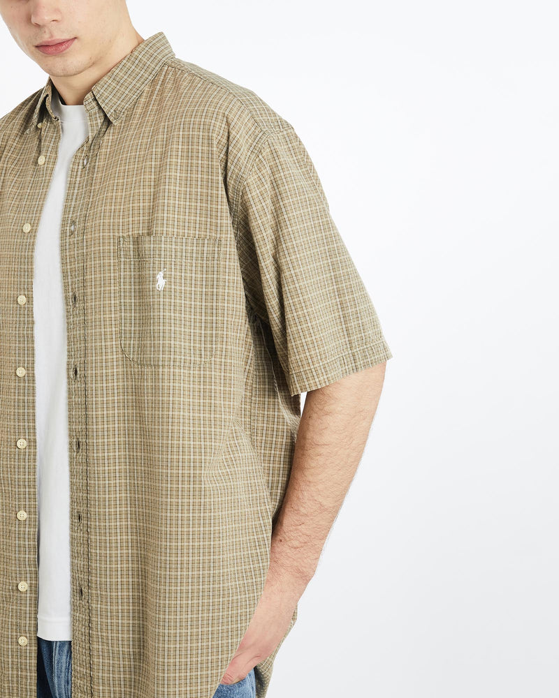 Vintage, 90s, Polo, Ralph, Lauren, Short, Sleeve, Button, Up, Shirt, The Real Deal, size extra large, colour Brown, newtown, sydney, australia, thrift store, opshop, preloved, secondhand, sustainable, retro, antique, 70s, 80s, 90s, 2000s, 00s, fashion, clothing, streetwear, trendy, garment, style, boutique, store, shop, archive, sale, cheap, best, top, Shirts