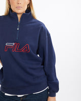 Vintage, 90s, Fila, Quarter, Zip, Sweatshirt, The Real Deal, size medium, colour Navy, newtown, sydney, australia, thrift store, opshop, preloved, secondhand, sustainable, retro, antique, 70s, 80s, 90s, 2000s, 00s, fashion, clothing, streetwear, trendy, garment, style, boutique, store, shop, archive, sale, cheap, best, top, Sweats and hoodies