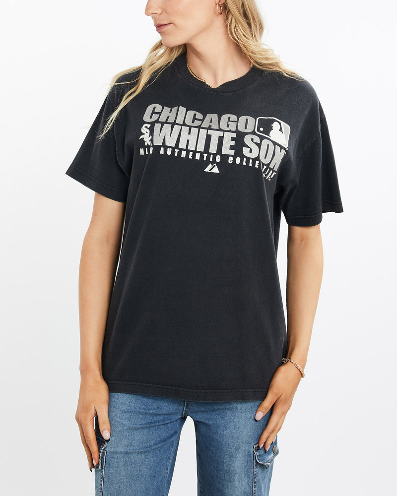 Vintage, MLB, Chicago, White, Sox, Tee, The Real Deal, size medium, colour Black, newtown, sydney, australia, thrift store, opshop, preloved, secondhand, sustainable, retro, antique, 70s, 80s, 90s, 2000s, 00s, fashion, clothing, streetwear, trendy, garment, style, boutique, store, shop, archive, sale, cheap, best, top, T-Shirts