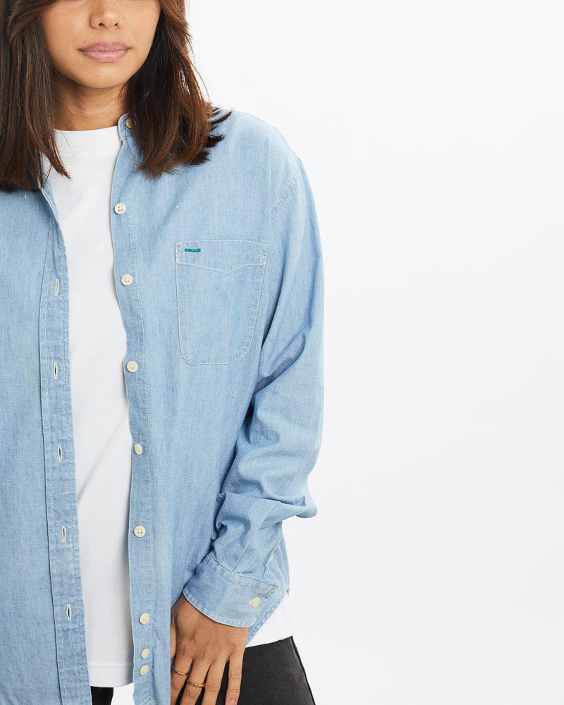 Vintage, 90s, Tommy, Hilfiger, Chambray, Button, Up, Shirt, The Real Deal, size extra small, colour Navy, newtown, sydney, australia, thrift store, opshop, preloved, secondhand, sustainable, retro, antique, 70s, 80s, 90s, 2000s, 00s, fashion, clothing, streetwear, trendy, garment, style, boutique, store, shop, archive, sale, cheap, best, top, Shirts